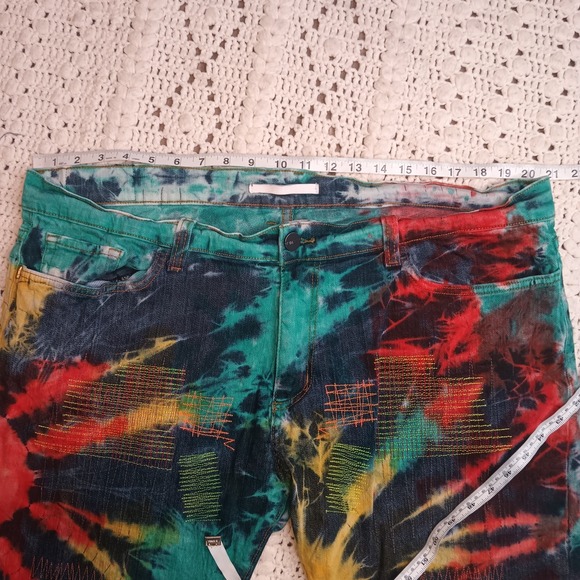 GOLDEN Denim Mens 40 Tie Dye Distressed Street Wear Jean Shorts Jorts Reggae Y2K - Picture 9 of 13